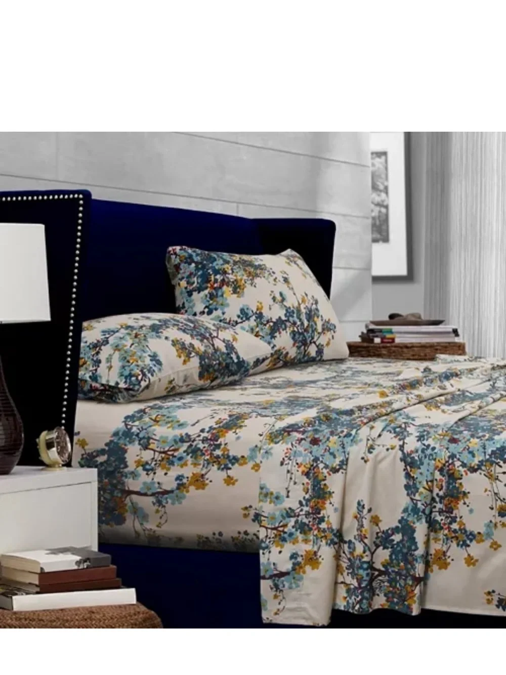 Tribeca Living Casablanca 300 Thread Count Floral Printed Extra Deep King Sheets